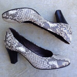 AGL Attilio Giusti Leombruni Snake Print Leather Pumps Block Heel EU 36.5 US 6